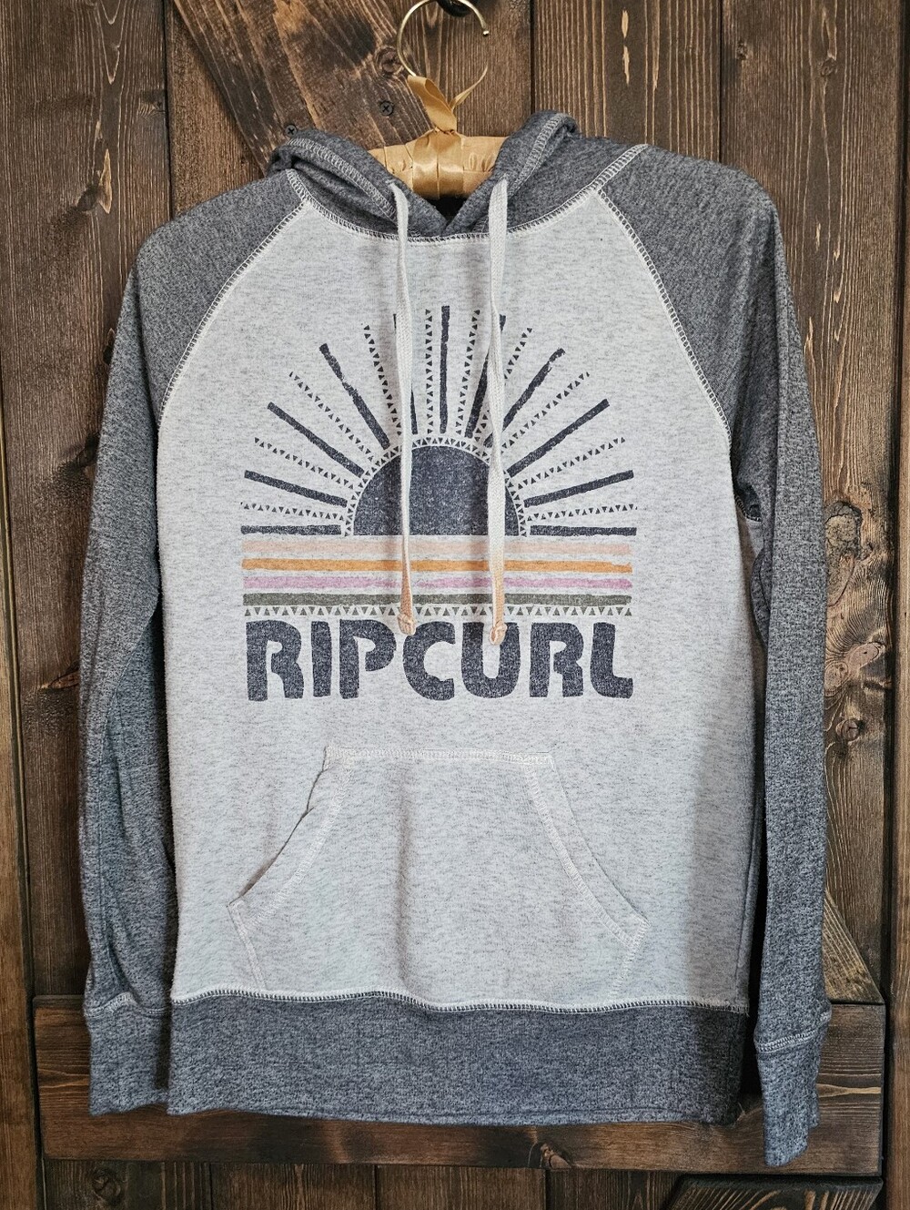 Rip Curl Women’s Gray Two-Tone Crewneck Hoodie with Sun Graphic